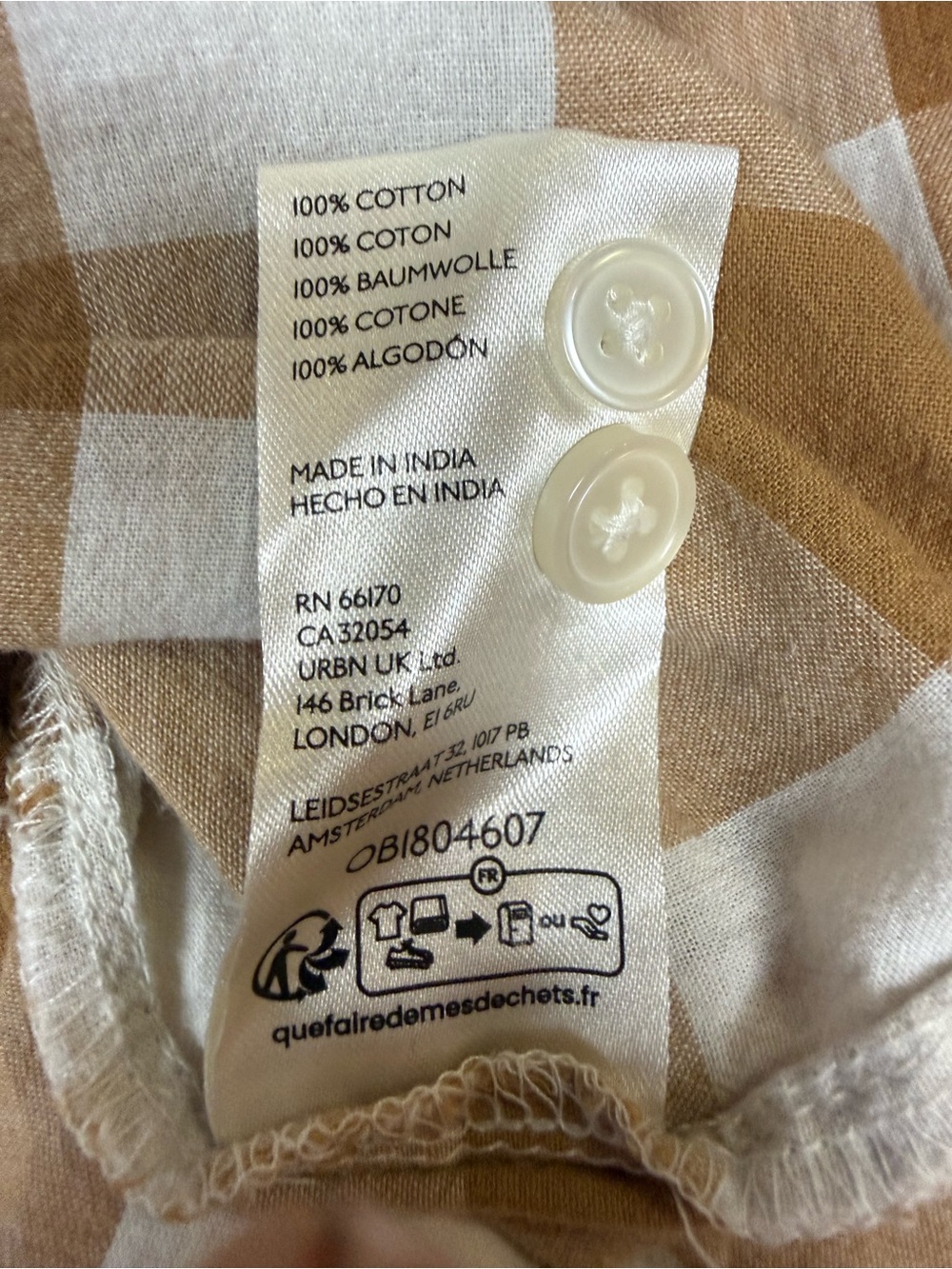 Anthropologie Maeve 100% Cotton Checked Button-Down Shirt - Cream & Tan preppy - Picture 9 of 9